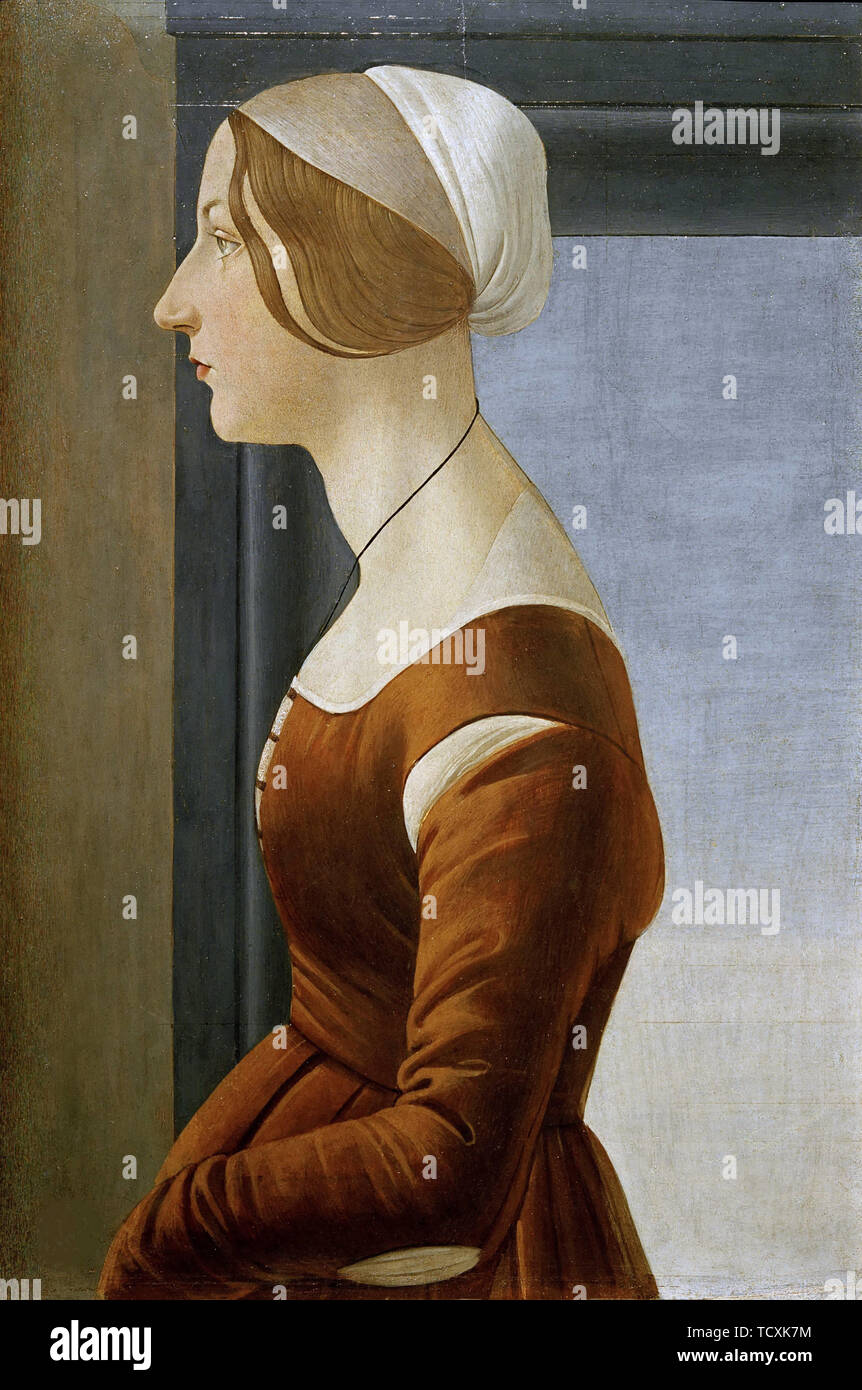 Ritratto di una giovane donna, ca 1475. Creatore: Botticelli, Sandro (1445-1510). Foto Stock