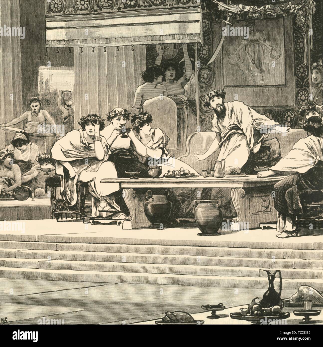 " Il banchetto di Damocle", 1890. Creatore: sconosciuto. Foto Stock