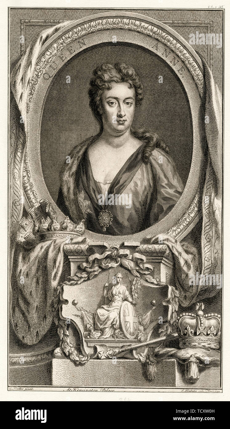 Jacobus Houbraken , Anne, regina di Gran Bretagna, 1665-1714, ritratto incisione, 1744 Foto Stock