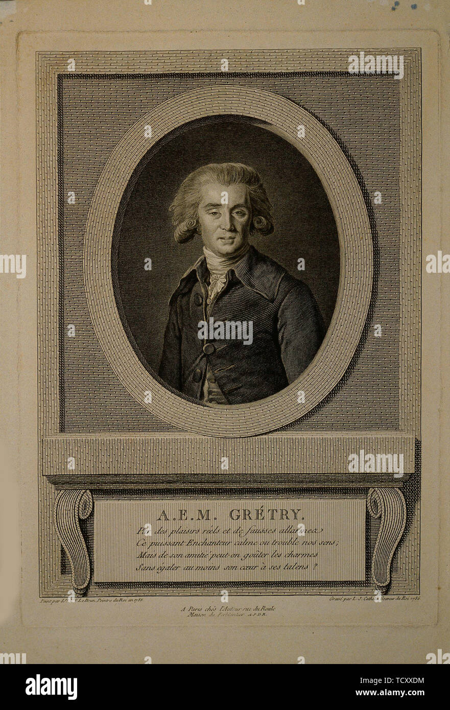 Ritratto del compositore André Ernest modeste Grétry (1741-1813), 1786. Creatore: Cathelin, Louis-Jacques (1739-1804). Foto Stock