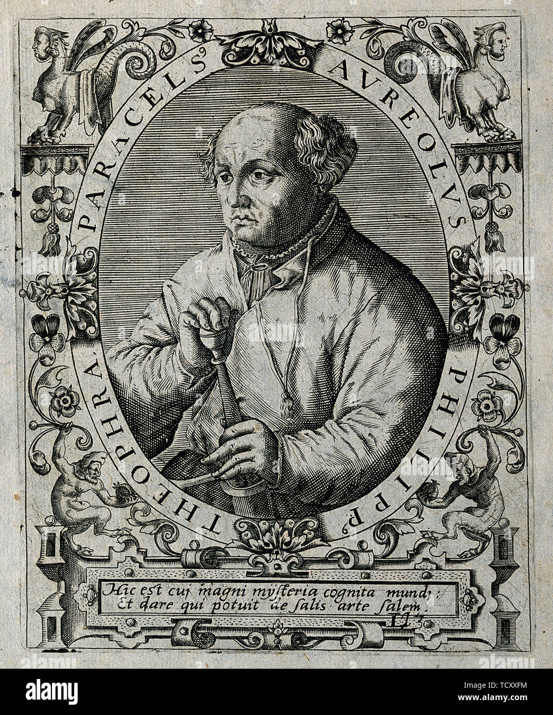 Theophrastus Philippus Aureolus Bombastus von Hohenheim (Paracelso), 1645. Creatore: Bry, Theodor de (1528-1598). Foto Stock