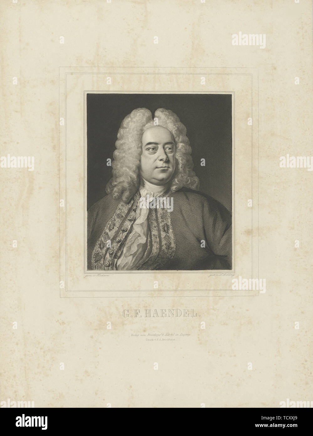 Ritratto del compositore Georg Friedrich Haendel (1685-1759), c. 1840. Creatore: Breitkopf & Härtel. Foto Stock