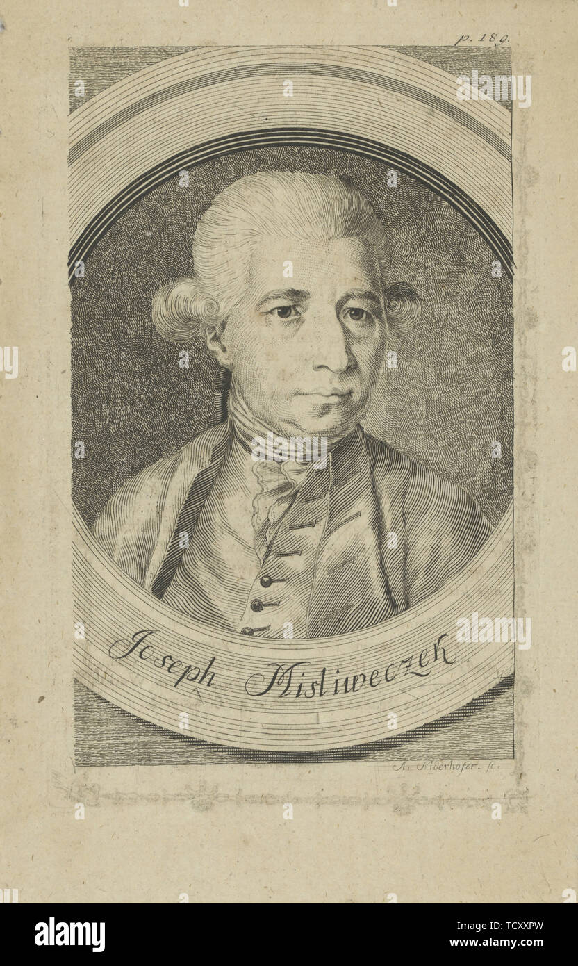 Ritratto del compositore Josef Myslivecek (1737-1781) , c. 1780. Creatore: Niederhofer, Andreas (active 1776-1782). Foto Stock