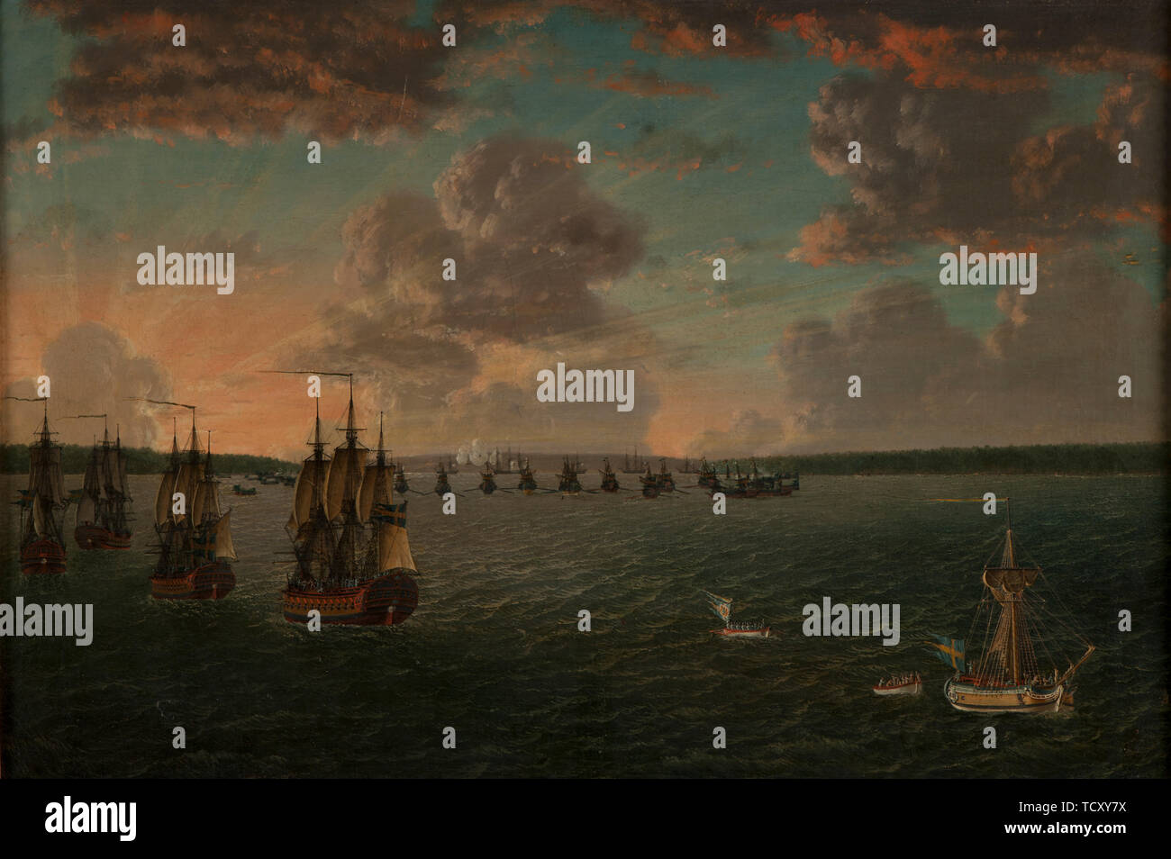 La battaglia di Vyborg Bay in luglio 3, 1790, 1791. Creatore: Schoultz, Johan Tietrich (1754-1807). Foto Stock