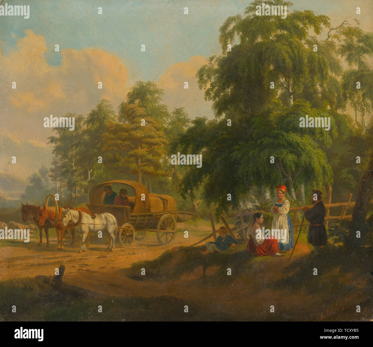 Paesaggio con il russo troika, 1801. Creatore: Venetsianov, Alexei Gavrilovich (1780-1847). Foto Stock