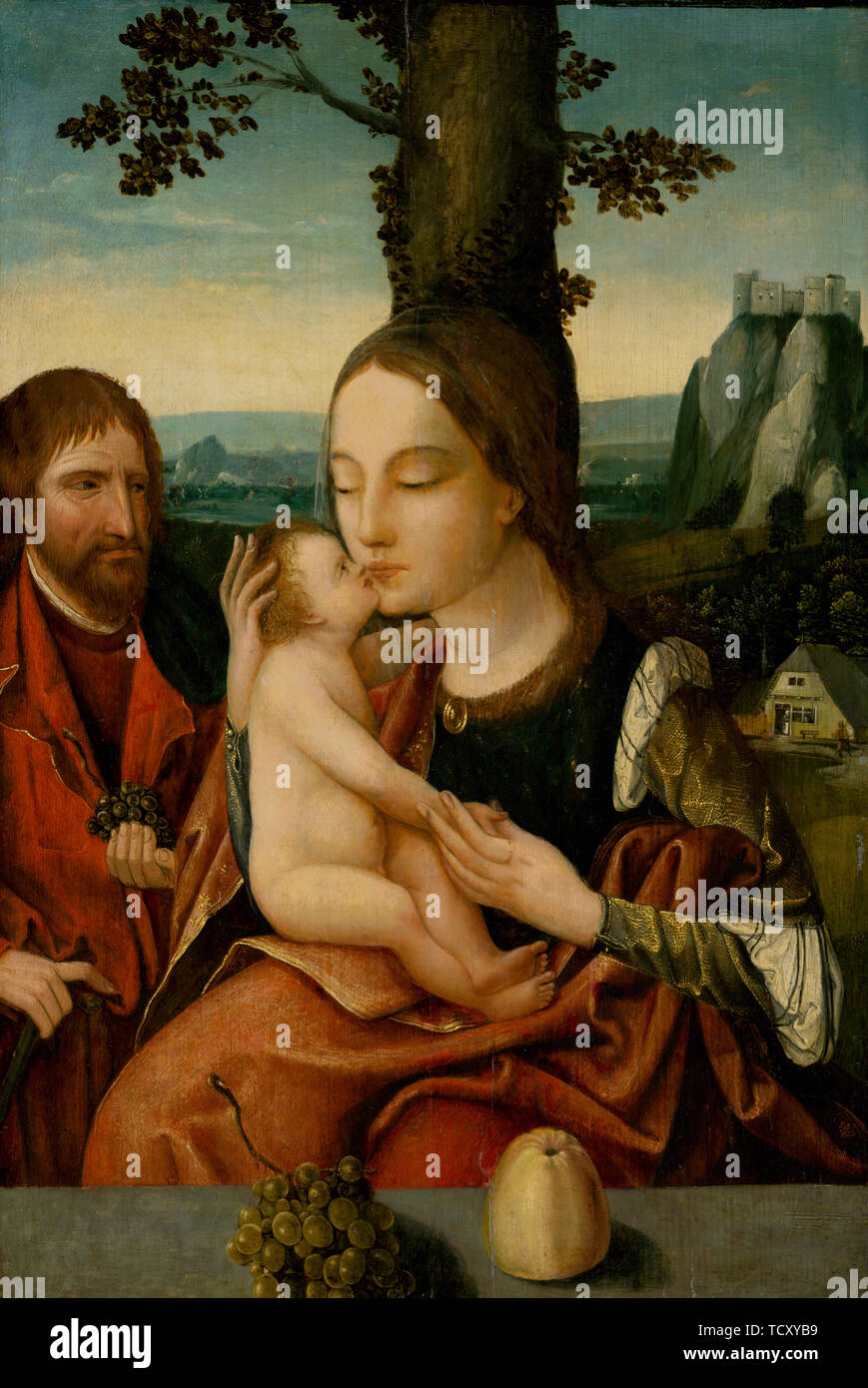 La Santa Famiglia, 1530. Creatore: Master di Anversa (active ca. 1520). Foto Stock