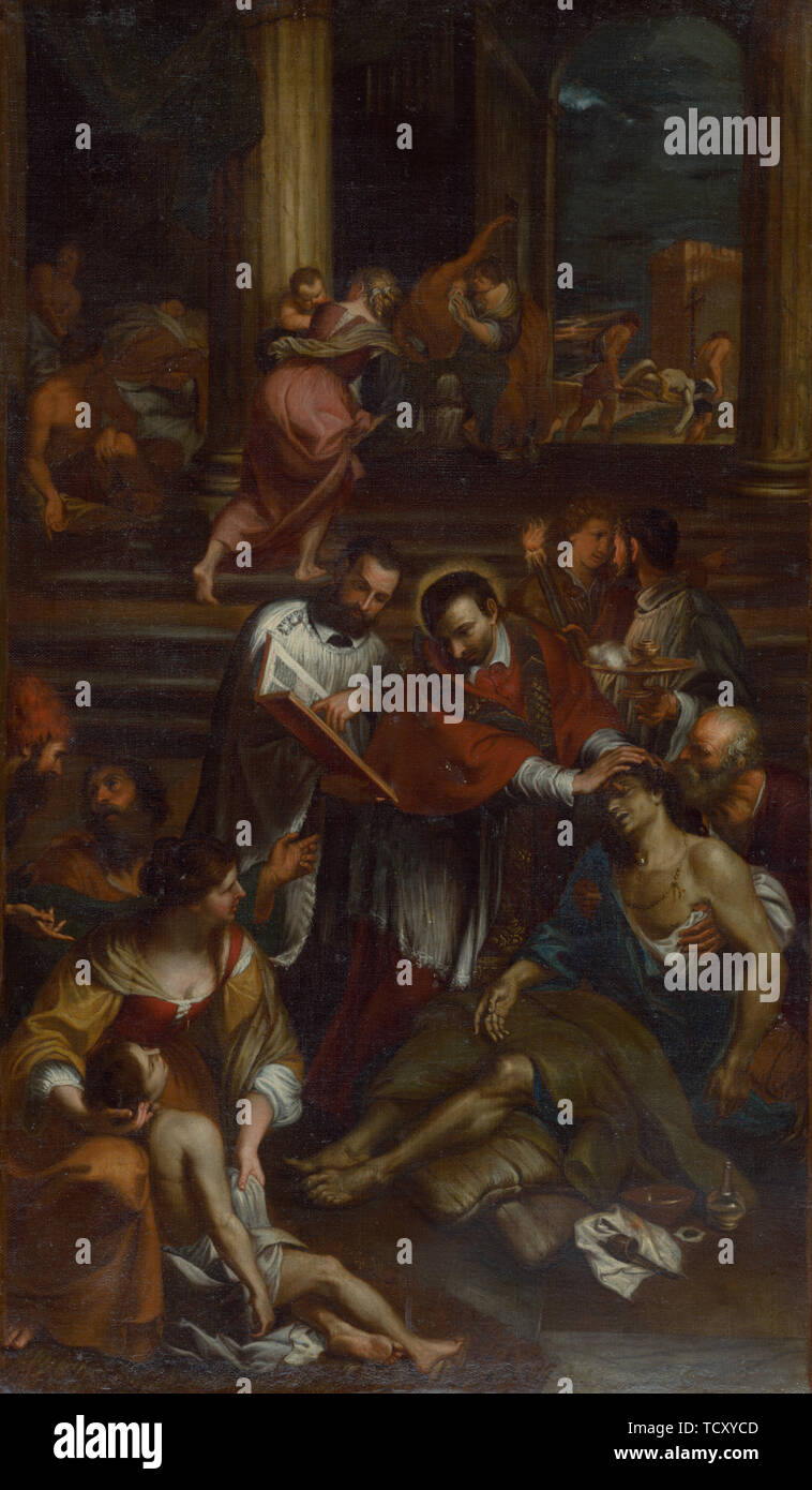 San Carlo Borromeo tra gli appestati , seconda metà del XVII sec.. Creatore: Bonatti, Giovanni (1635-1681). Foto Stock