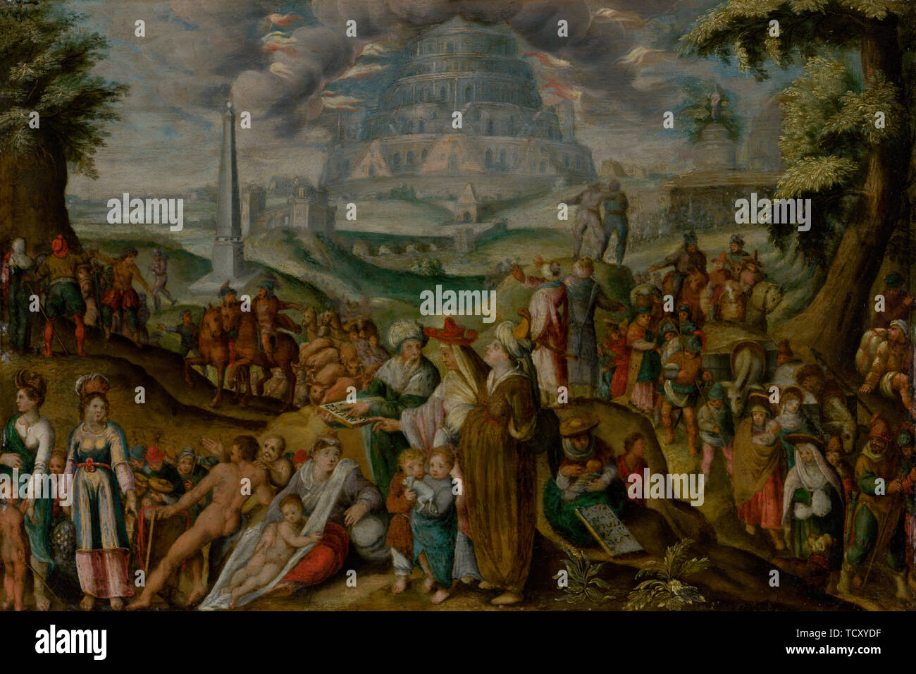 La confusione delle lingue, 1600s. Creatore: Mander, Karel van, il Vecchio (1548-1606). Foto Stock