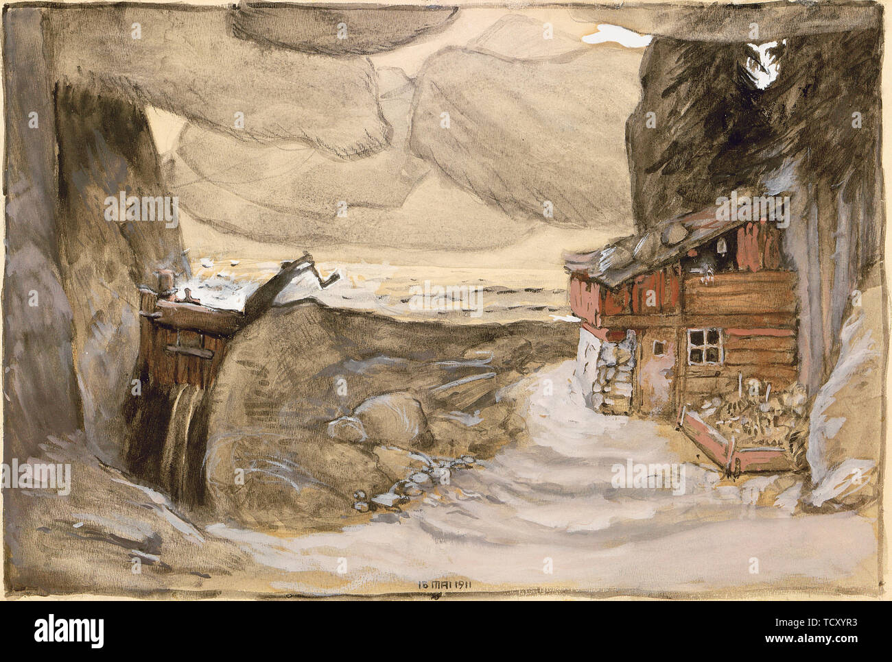 Fase di progettazione per l'opera Der Bergsee da Julius Bittner, 1910-1911. Creatore: Moser, Koloman (1868-1918). Foto Stock