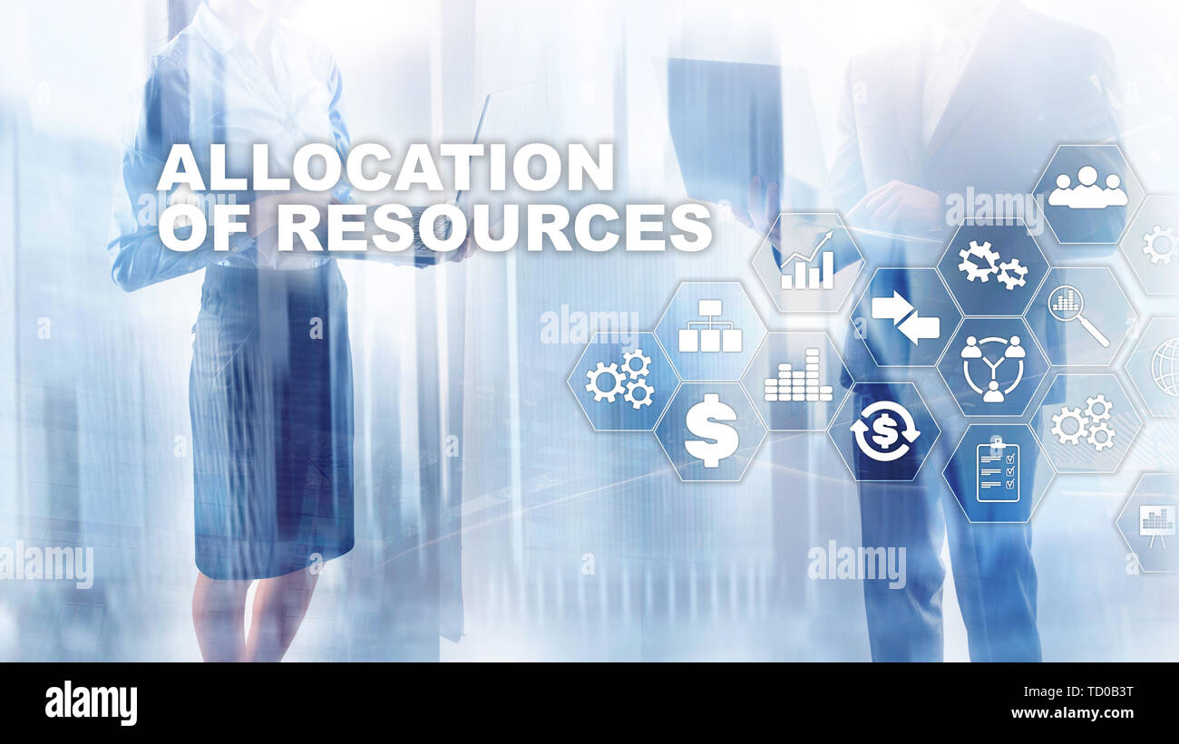 Allocazione delle risorse del concetto. La pianificazione strategica. I supporti misti. Abstract background aziendale. La tecnologia finanziaria e il concetto di comunicazione Foto Stock