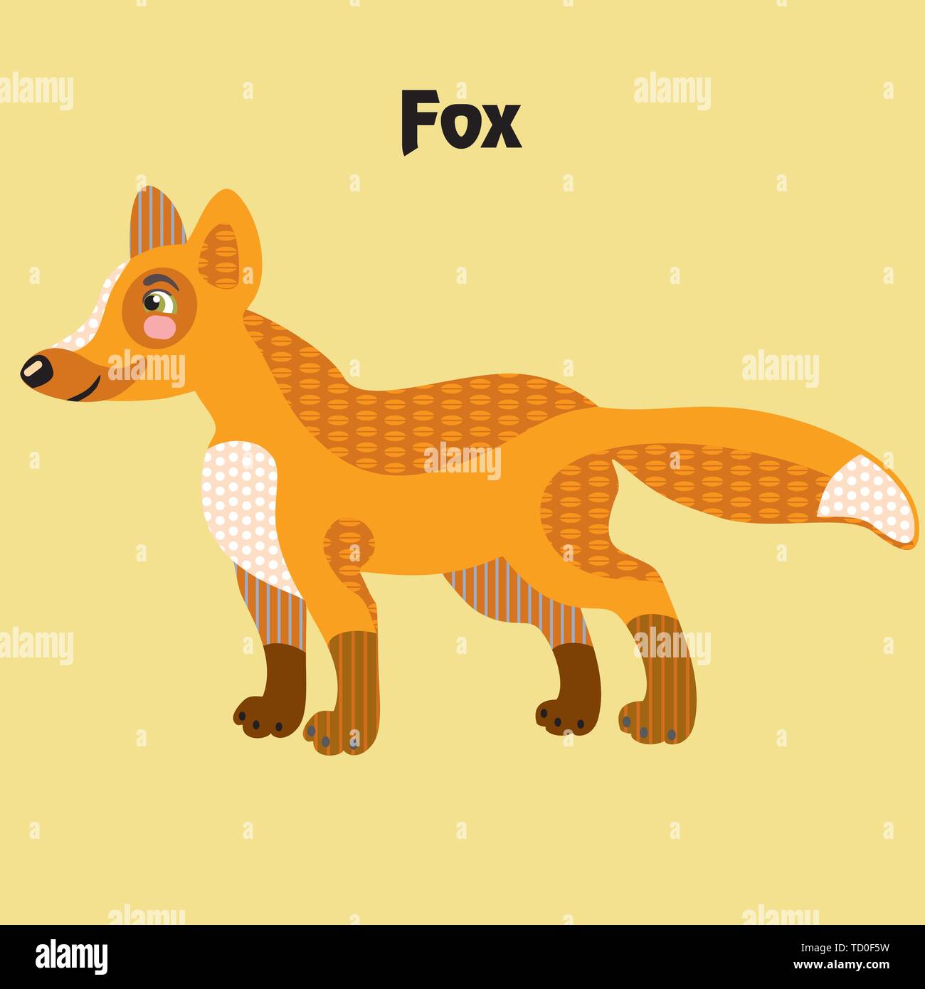 Colorato contorno decorativo carino Red Fox in piedi nel profilo. Animali selvatici ed uccelli vettore piana del fumetto illustrazione in colori diversi isolati su Illustrazione Vettoriale