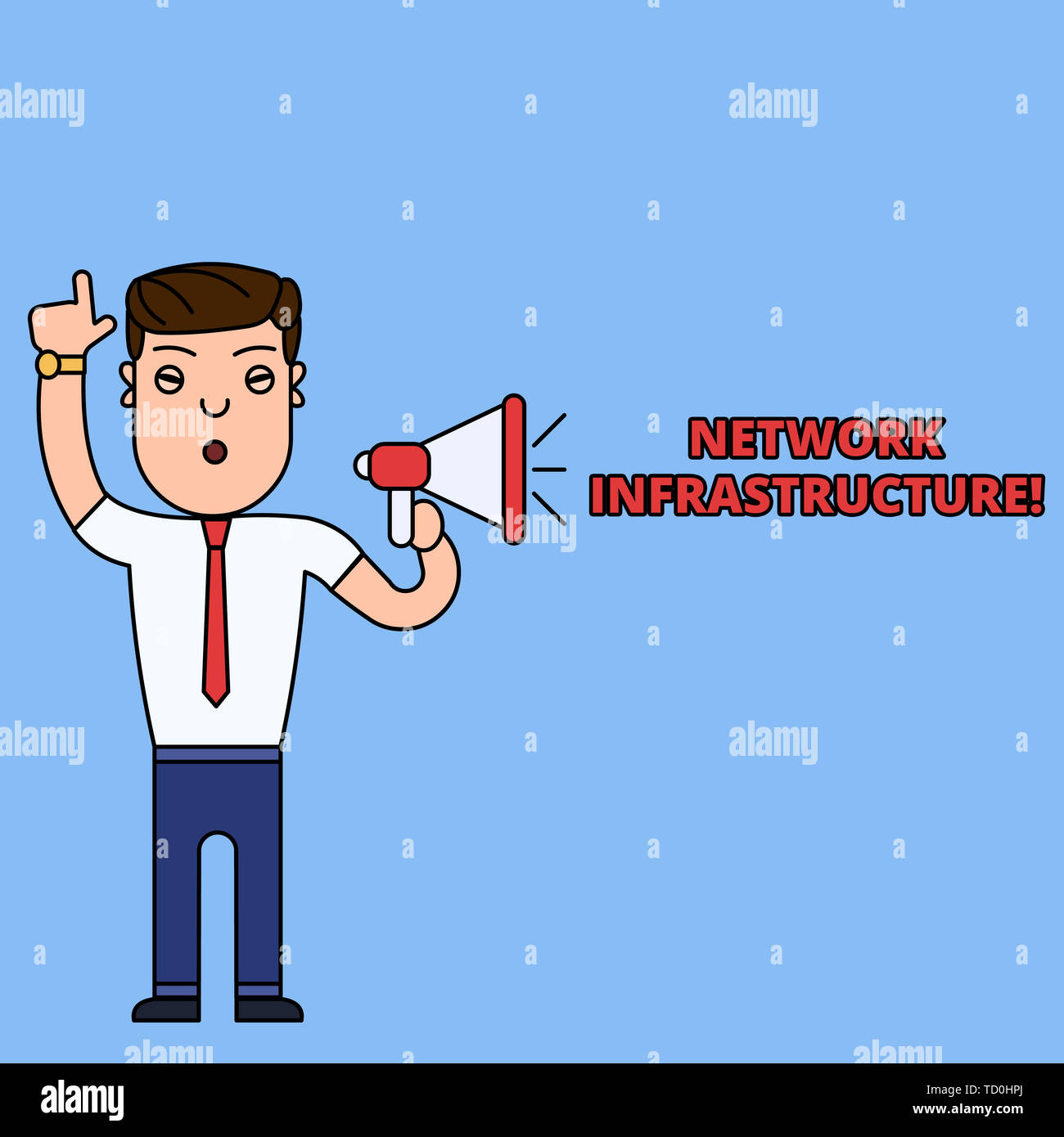 La scrittura della nota che mostra l'infrastruttura di rete. Il concetto di business per le risorse hardware e software In e Out collegamento Man parlare attraverso il laptop in Foto Stock