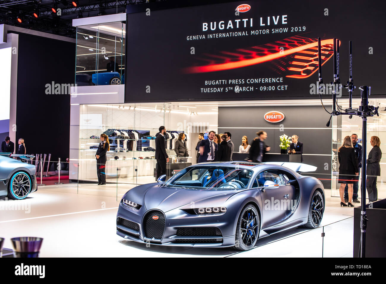 Ginevra, Svizzera, Marzo 05, 2019: Bugatti Chiron Sport a Ginevra International Motor Show, vetture da sogno, Bugatti sito espositivo Foto Stock