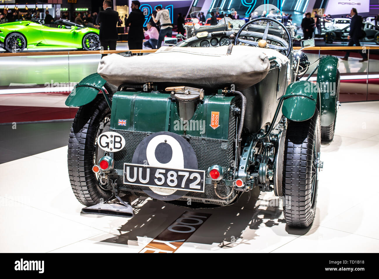 Ginevra, Svizzera, Marzo 06, 2019 vintage ventilatore Bentley Le Mans Racing Car 1929 1931 lucido retrò classico veicolo a Ginevra International Motor Show Foto Stock