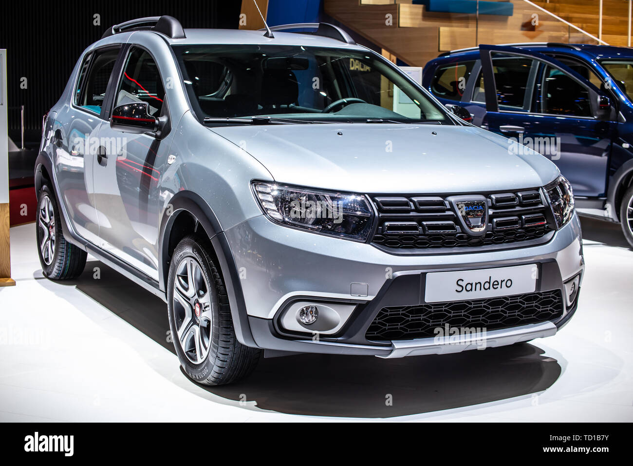 Ginevra, Svizzera, Marzo 06, 2019: DACIA SANDERO a Ginevra International Motor Show, seconda generazione, Automobile Dacia booth, auto rumeno Foto Stock