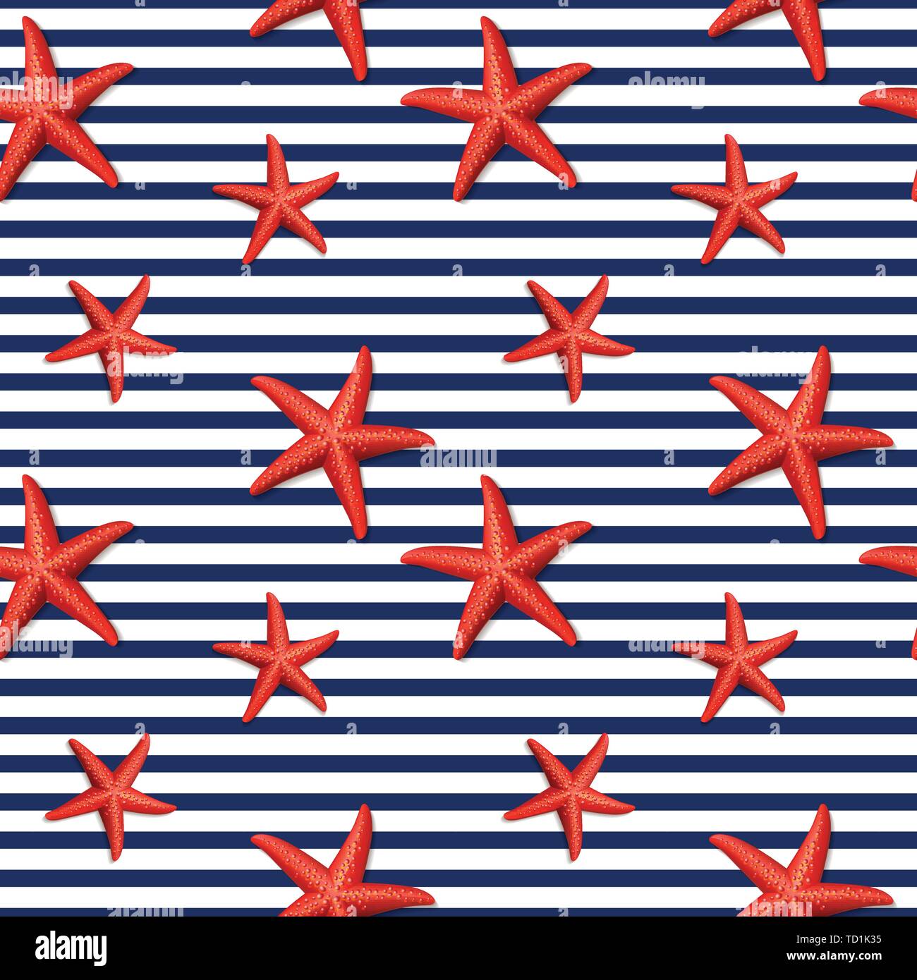 Seamless pattern a strisce con stelle marine. Illustrazione Vettoriale. Illustrazione Vettoriale