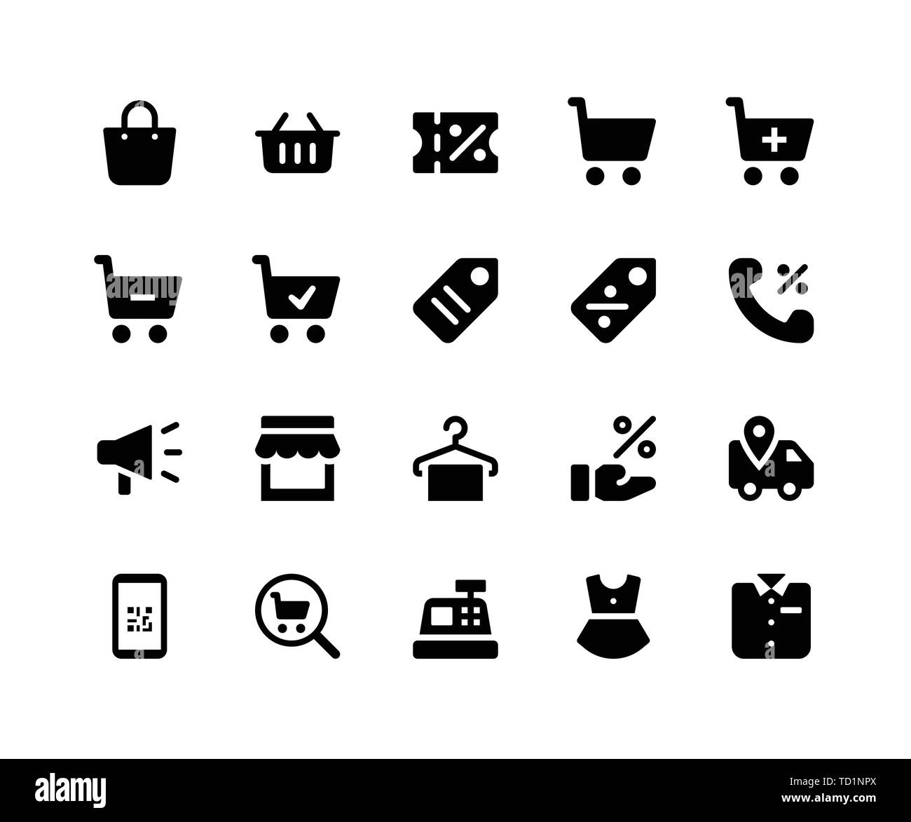 Semplice insieme di E-Commerce vettore correlati glifo icone. Contiene le icone come shopping bag, sconto, store, etichetta e più. pixel perfette icone vettoriali Illustrazione Vettoriale