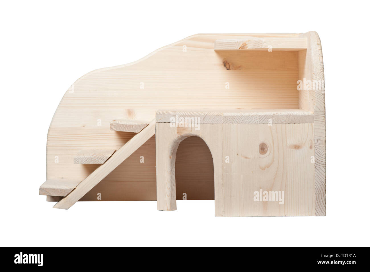 Casa in legno per roditori isolati su sfondo bianco Foto Stock