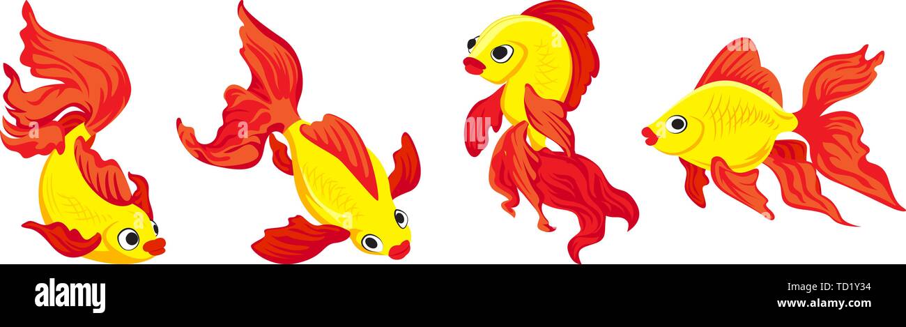 Goldfish set di icone. Set di cartoon della goldfish icone vettoriali per il web design Illustrazione Vettoriale
