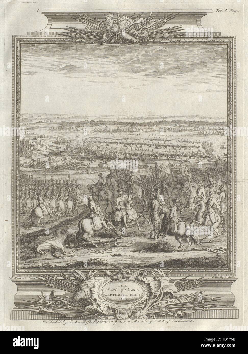 La battaglia di Chiari Settembre 1, 1701. Lombardia 1736 antica stampa Foto Stock