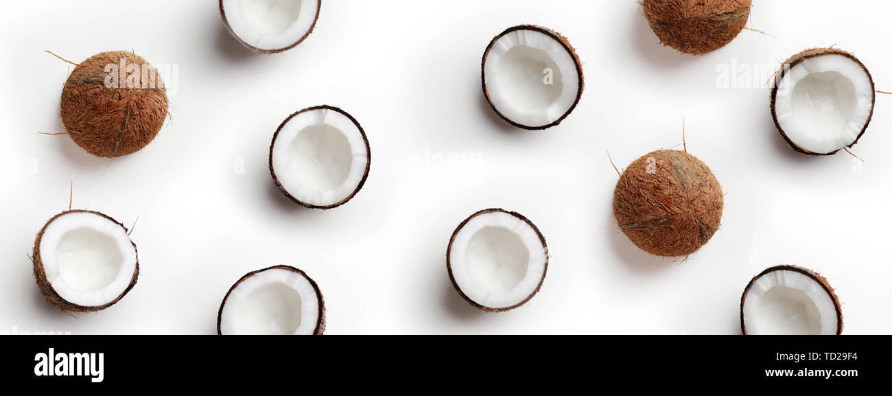 Modello di cocco su sfondo bianco, vista dall'alto Foto Stock