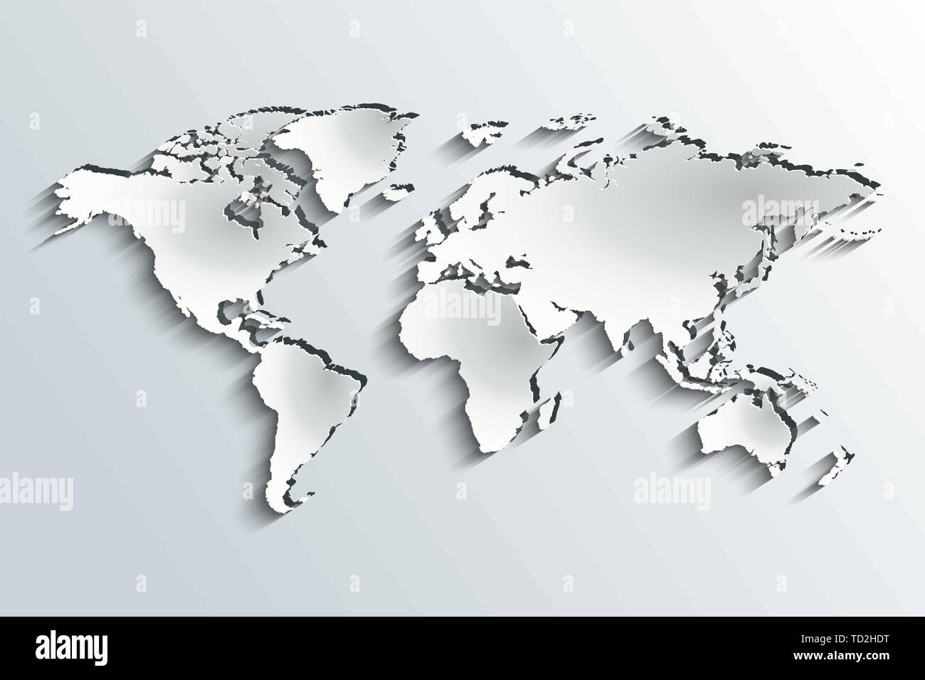 Mappa del mondo in rilievo in carta di pelatura su un gradiente di colore grigio Illustrazione Vettoriale