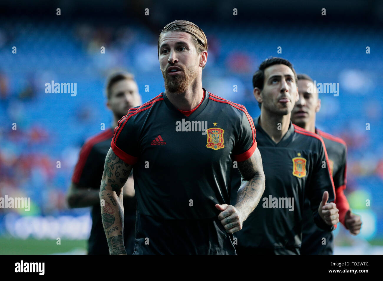 Spagna national team player Sergio Ramos visto durante UEFA EURO 2020 Qualifier match tra la Spagna e la Svezia a Santiago Bernabeu Stadium in Madrid. Punteggio finale: Spagna 3 - Svezia 0 Foto Stock