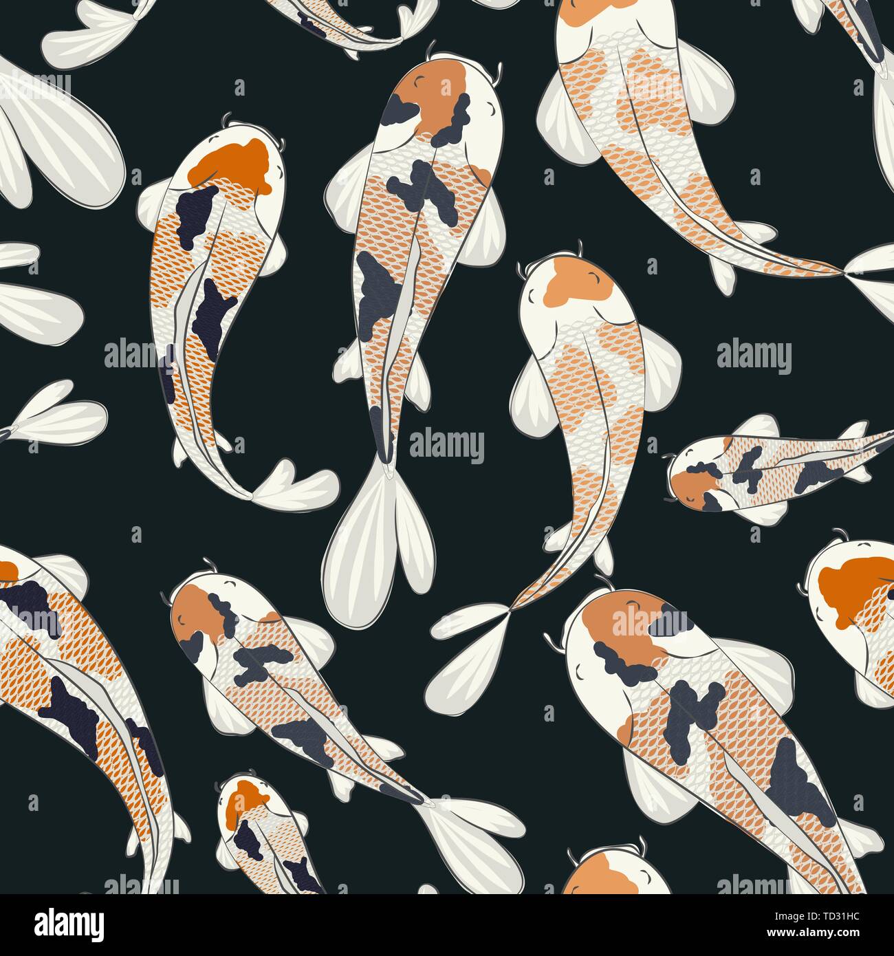 Veсtor seamless pattern con karps Koi su sfondo blu scuro Illustrazione Vettoriale