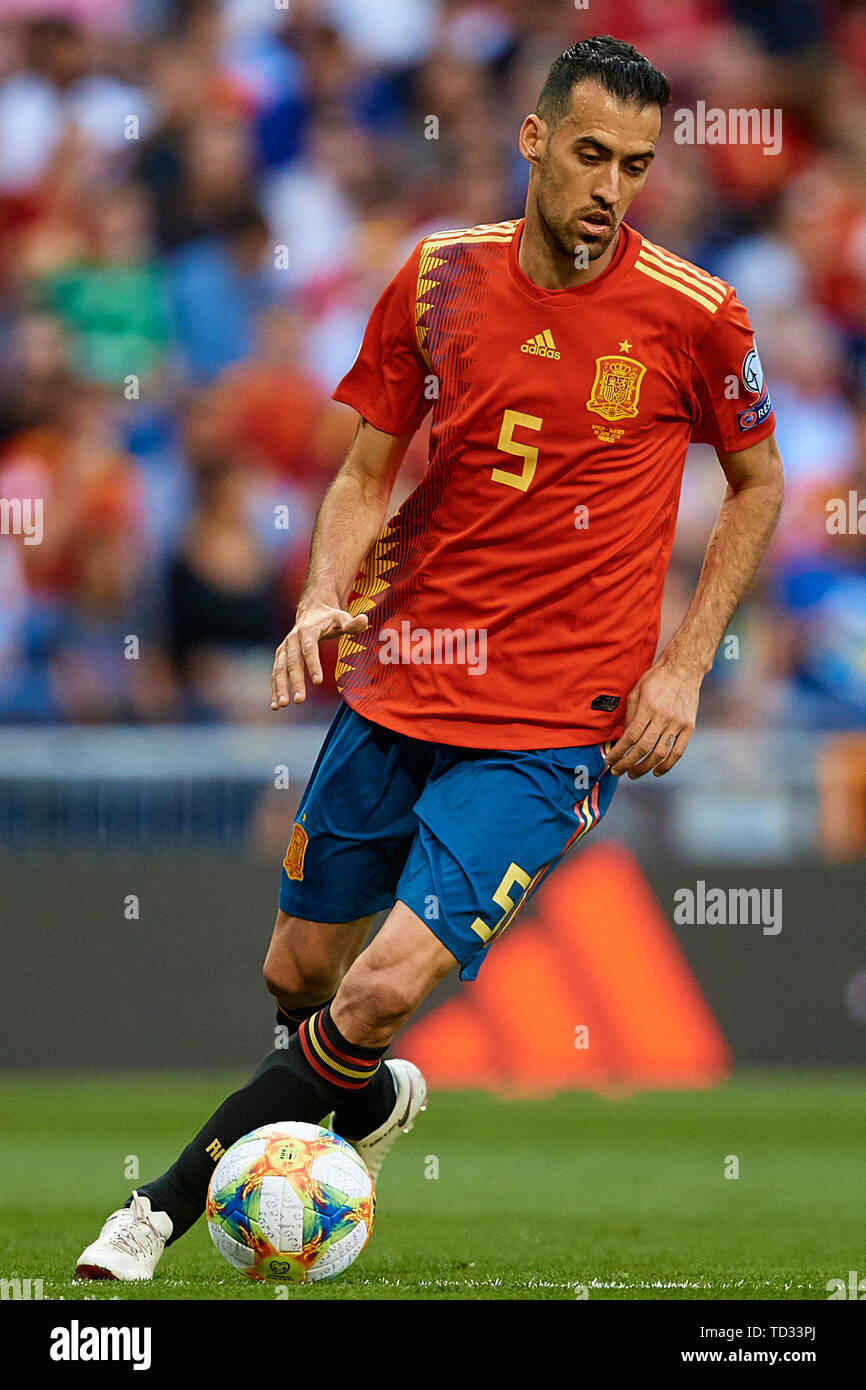 MADRID, Spagna - 10 giugno: Sergio Busquets di Spagna in azione durante UEFA EURO 2020 qualifier match tra la Spagna e la Svezia a Santiago Bernabeu il 10 giugno 2019 a Madrid, Spagna. (Foto di David Aliaga/MB Media) Foto Stock