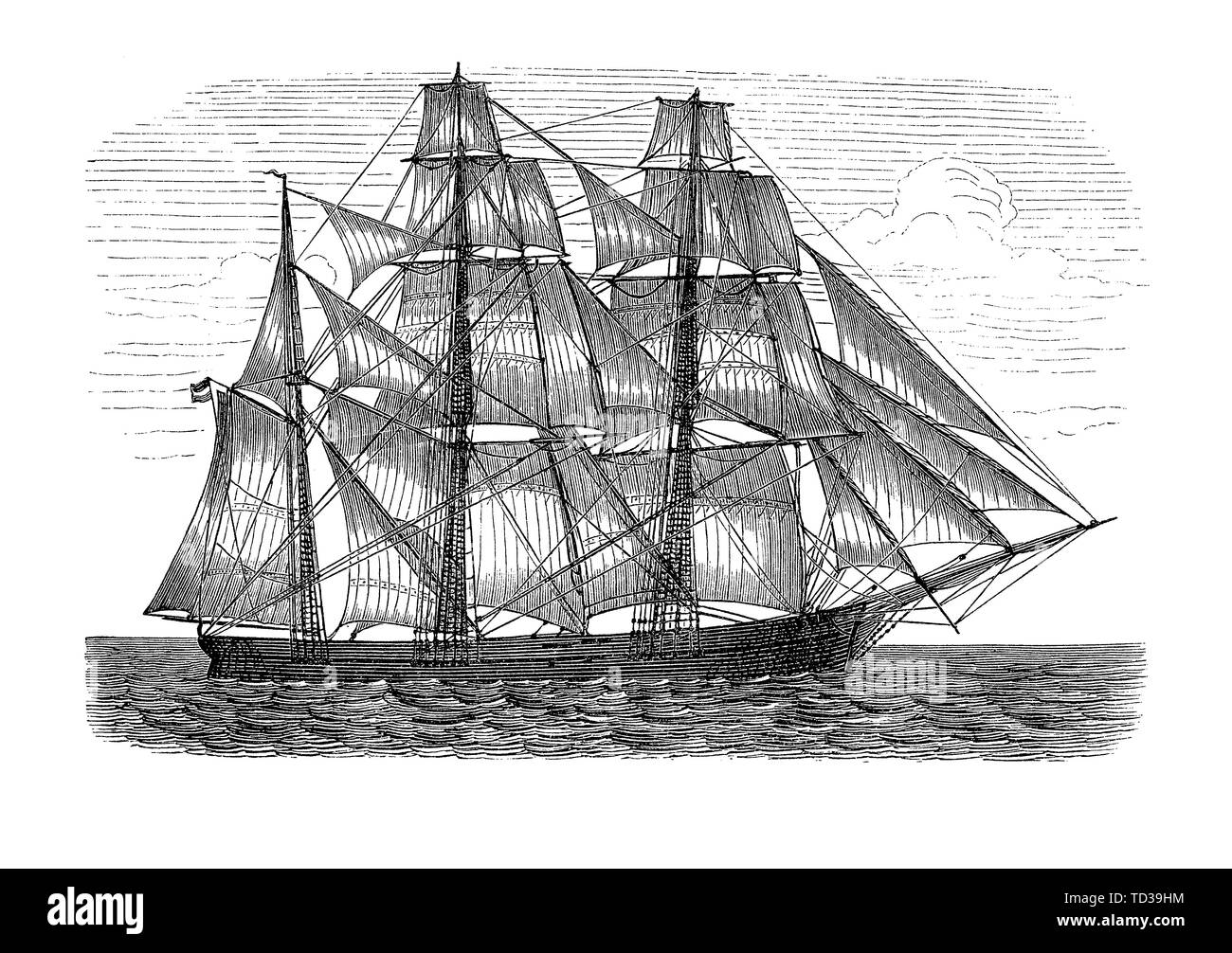 Trave nave Raggiungere la vela, il veliero navigazione perpendicolare al vento la barca è in grado di tagliare l'acqua con meno resistenza. Foto Stock