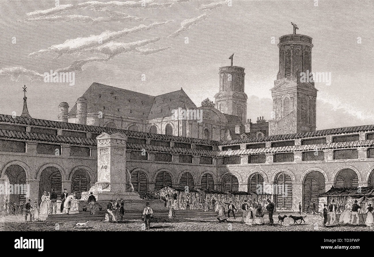 Marché Saint-Germain, Parigi, antichi di acciaio inciso stampa, 1831 Foto Stock