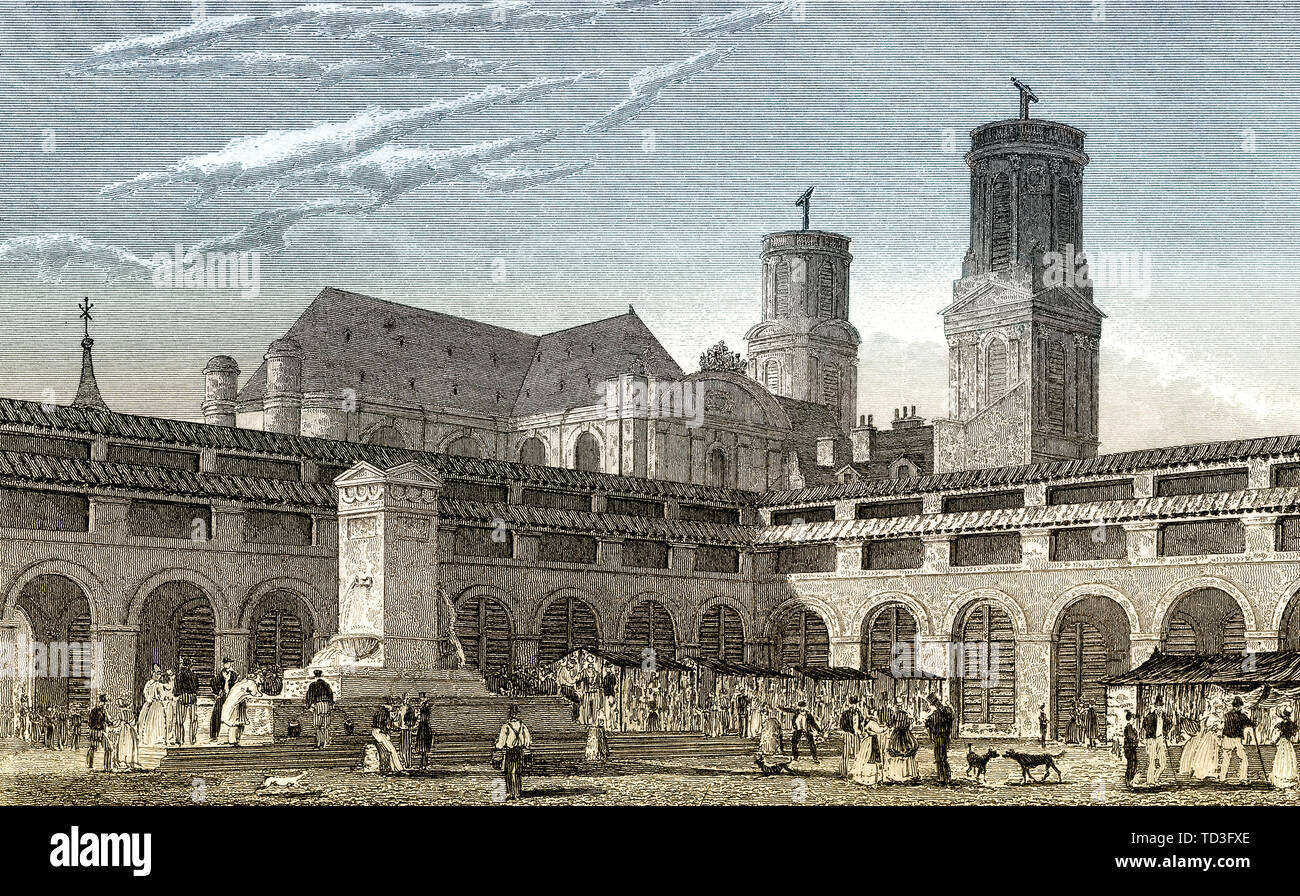 Marché Saint-Germain, Parigi, antichi di acciaio inciso stampa, 1831 Foto Stock