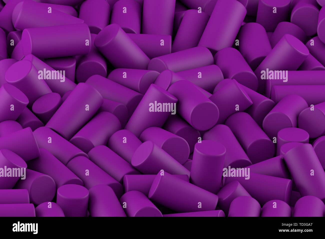 Sfondo astratto disposti casualmente cilindri opaca di colore viola Foto Stock