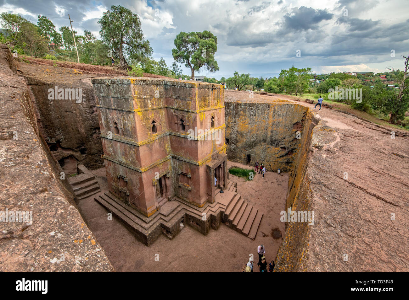 Scavato nella roccia chiesa monolitica di Bet Giyorgis (Chiesa di San Giorgio) in Lalibela , Etiopia Foto Stock