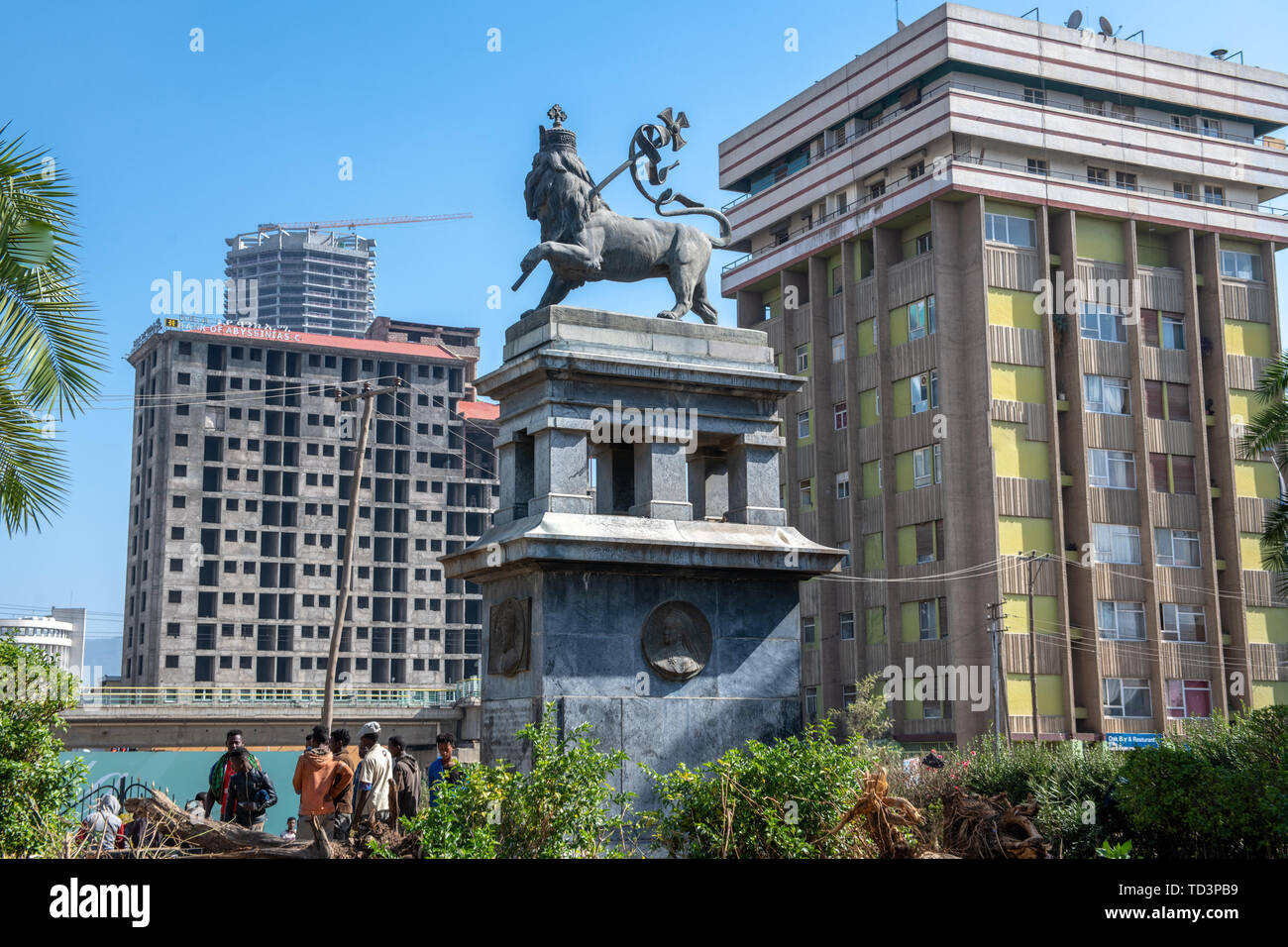 Una statua del leone di Giuda, un simbolo di Etiopia, Addis Abeba, in Etiopia. Foto Stock
