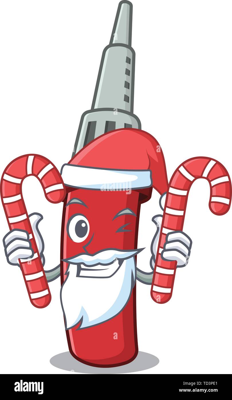 Santa con la caramella soldring sopra di ferro in legno tabella cartoon Illustrazione Vettoriale