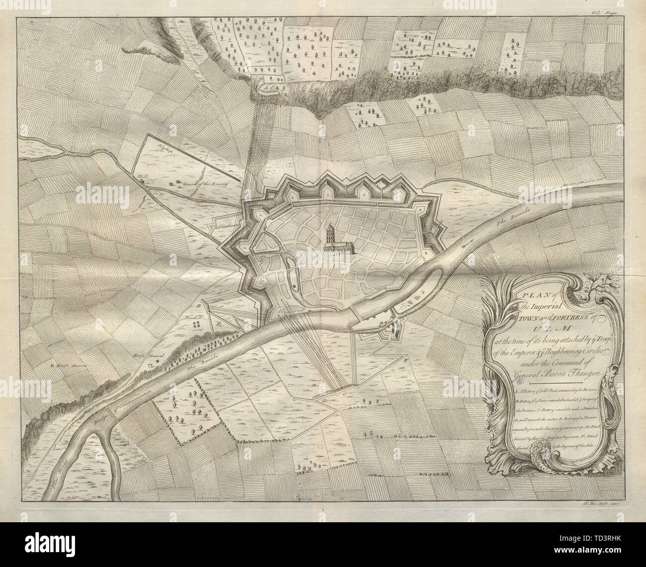 Pianta della Città Imperiale & Fortress di Ulm. Il Baden-Württemberg. DU BOSC 1736 mappa Foto Stock