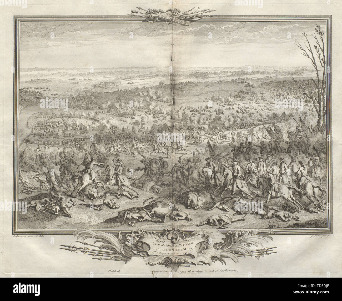 La Gloriosa Battaglia di Blenheim Agosto 13, 1704. Germania. Höchstädt 1736 Foto Stock