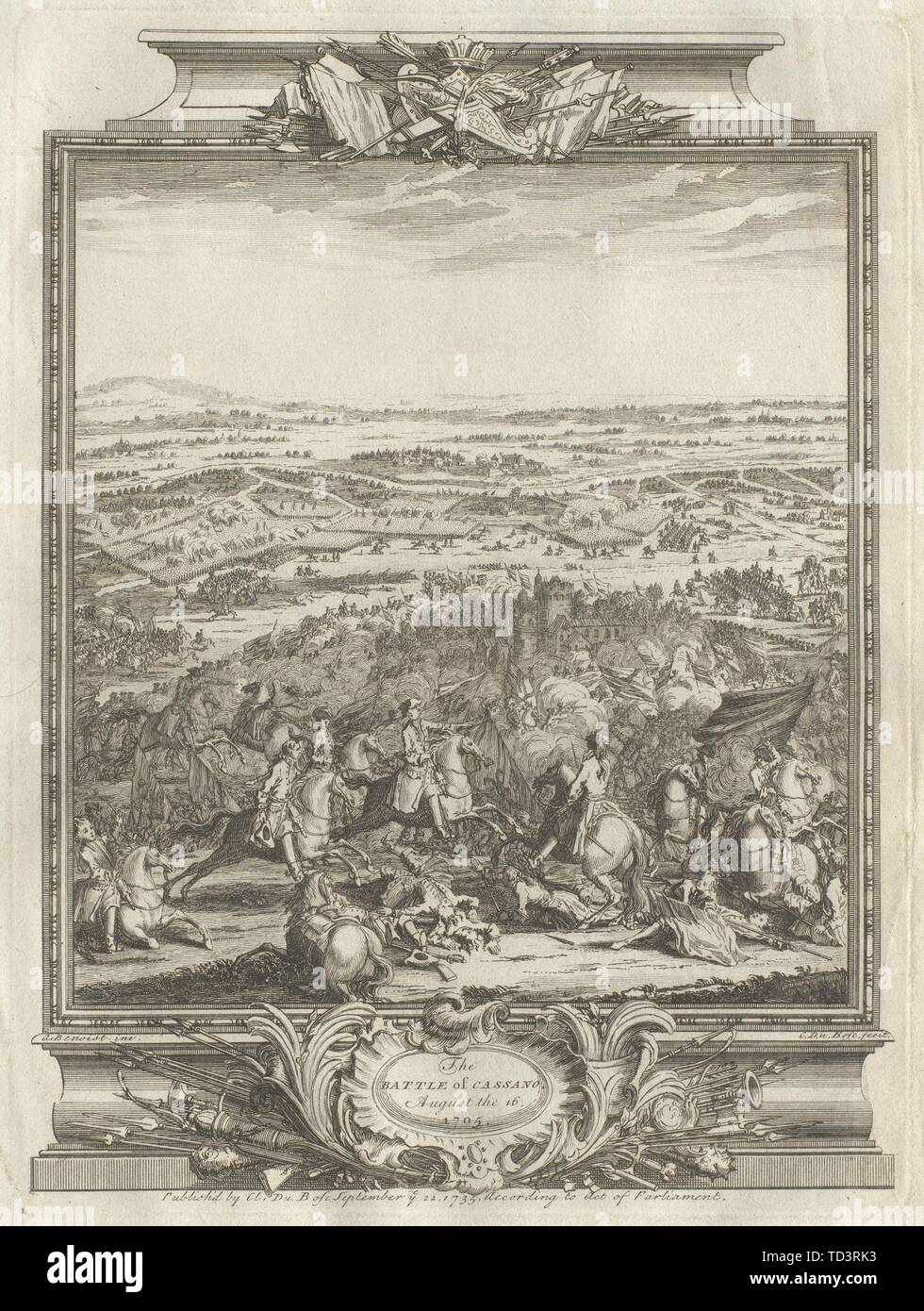La battaglia di Cassano Agosto 16, 1705. Cassano d'Adda, Lombardia 1736 stampare Foto Stock