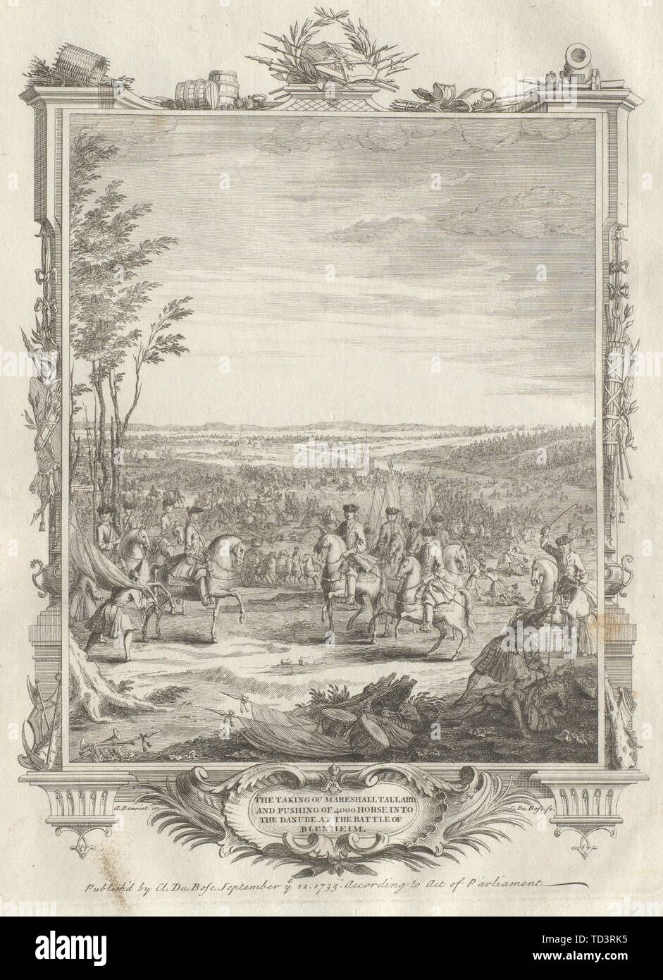 Battaglia di Blenheim/Höchstädt 1704. Tallard capture. 4000 cavalieri annegato 1736 Foto Stock