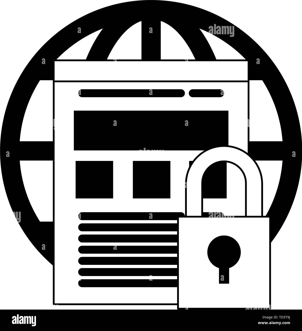 Business e sistema di sicurezza simboli in bianco e nero Illustrazione Vettoriale