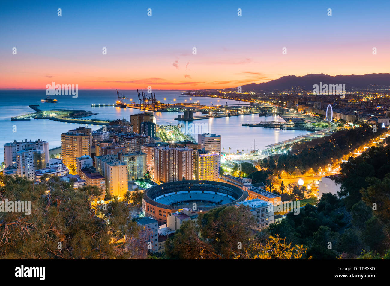 Punto di vista di Gibralfaro, Malaga, Costa del Sol, Andalusia, Spagna, Europa Foto Stock