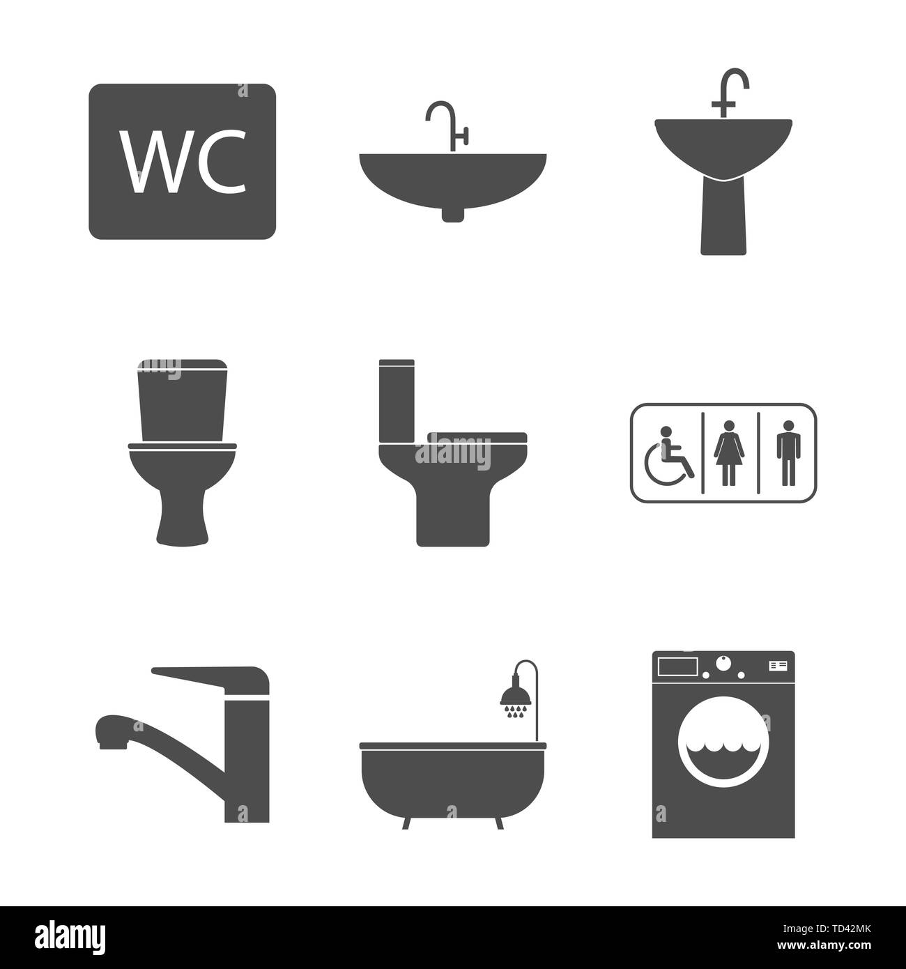 Wc, Bagno icon set. Illustrazione Vettoriale, design piatto. Illustrazione Vettoriale