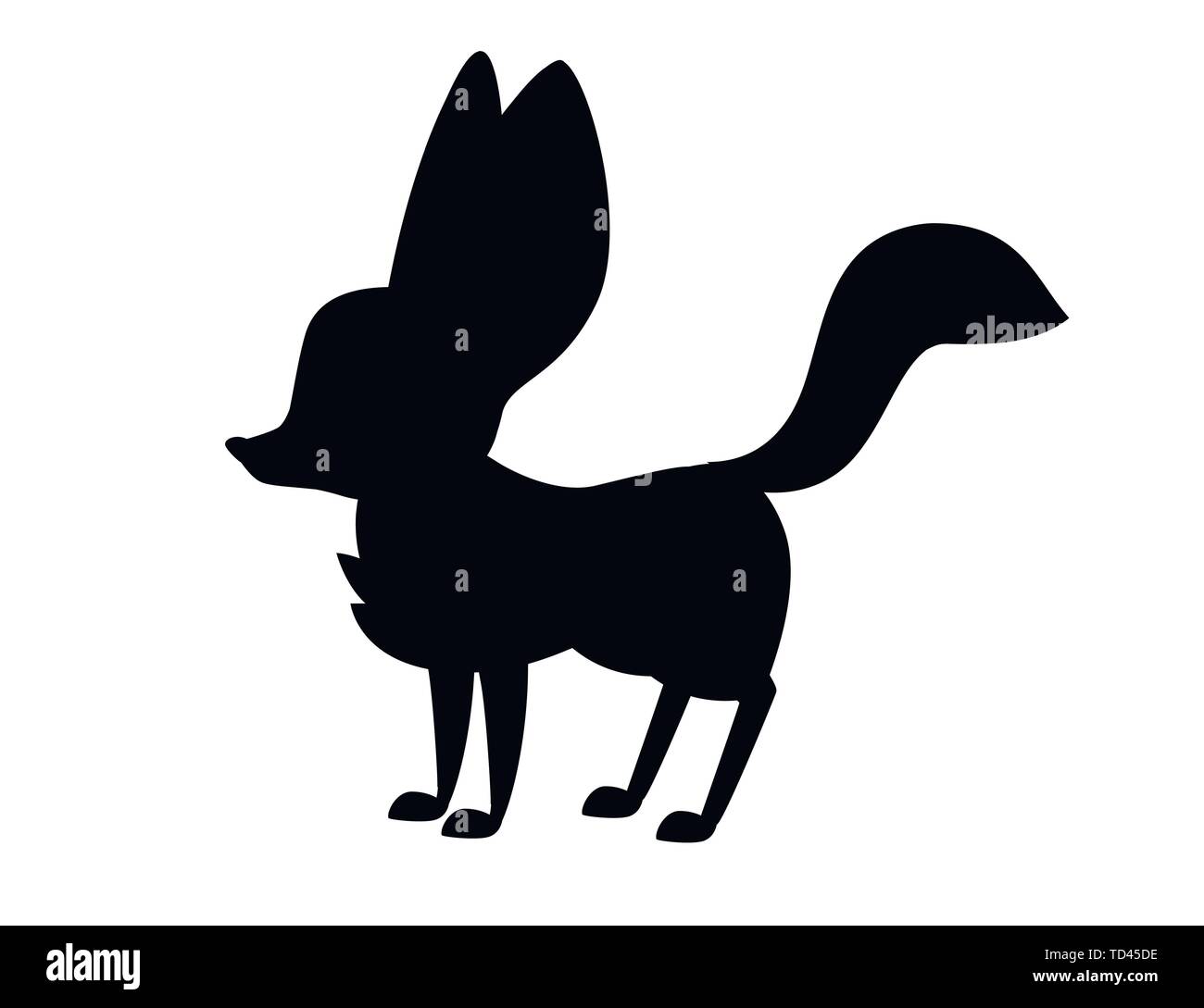 Silhouette nera carino fennec Fox Piombo Flat illustrazione vettoriale cartoon design animale sfondo bianco vista laterale. Illustrazione Vettoriale