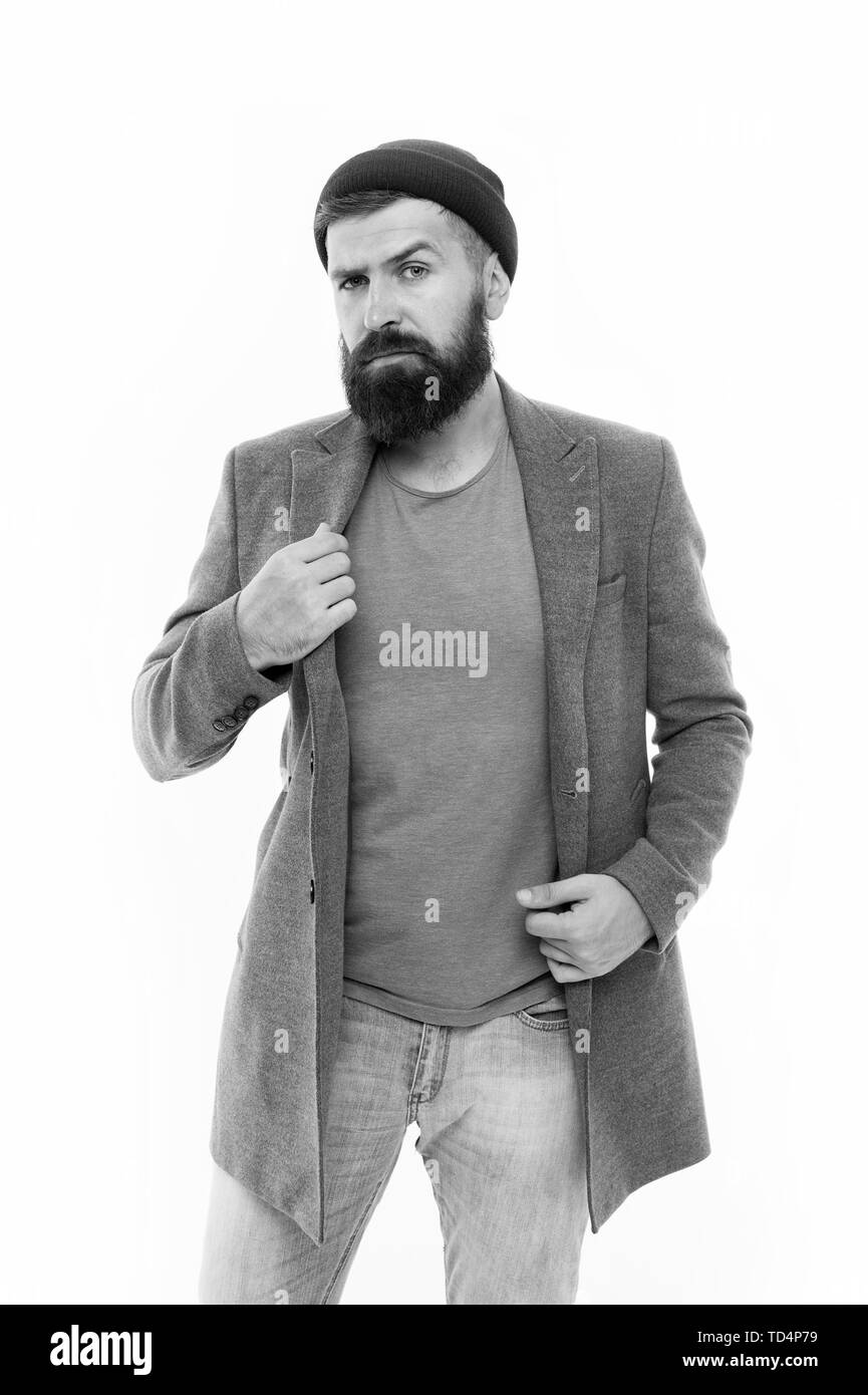 Coppia hipster con la barba. grave uomo isolato su bianco. Maschio cura del barbiere. Moda uomo con la barba. Uomo Barbuto. brutale caucasian hipster con baffi. Hipster moda. Foto Stock