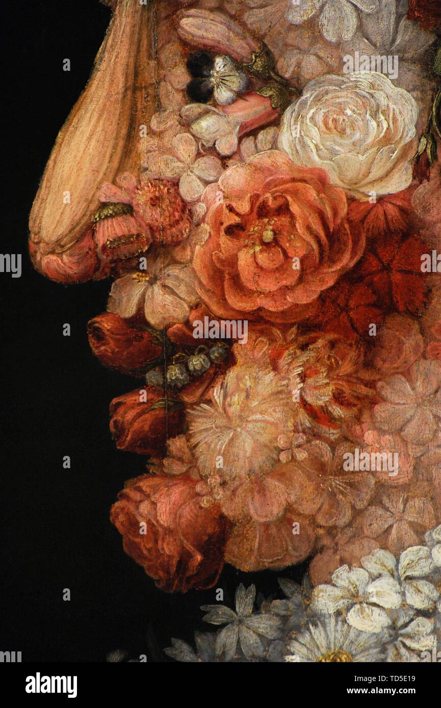 Giuseppe Arcimboldo (1527-1593). Pintor italiano. La Primavera, hacia 1563. Detalle. Óleo sobre tabla. 0,66 x 0,50 m. Real Academia de Bellas Artes de San Fernando. Madrid. España. Foto Stock
