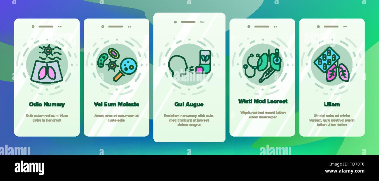 Bronchiti, asma allergica sintomi vettore di onboarding Mobile App schermo pagina Illustrazione Vettoriale