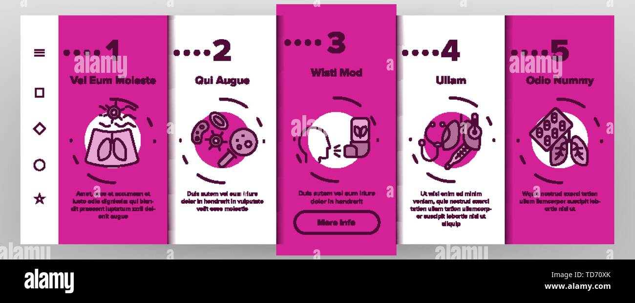 Bronchiti, asma allergica sintomi vettore di onboarding Mobile App schermo pagina Illustrazione Vettoriale