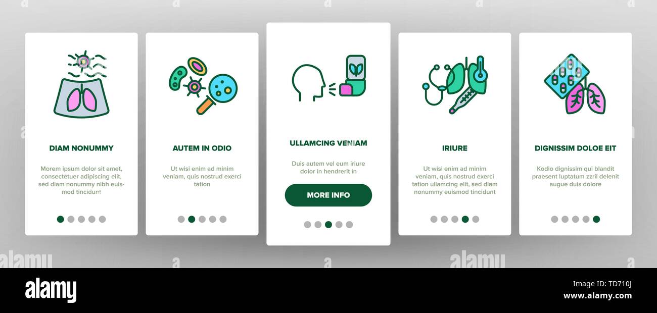 Bronchiti, asma allergica sintomi vettore di onboarding Mobile App schermo pagina Illustrazione Vettoriale