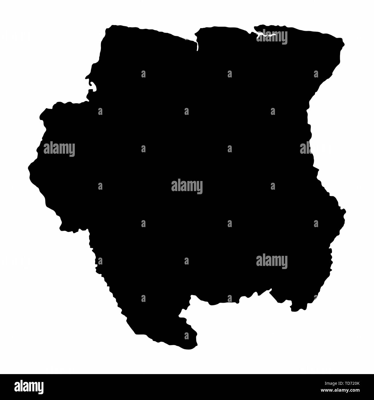 Suriname sagoma scura mappa isolati su sfondo bianco Illustrazione Vettoriale